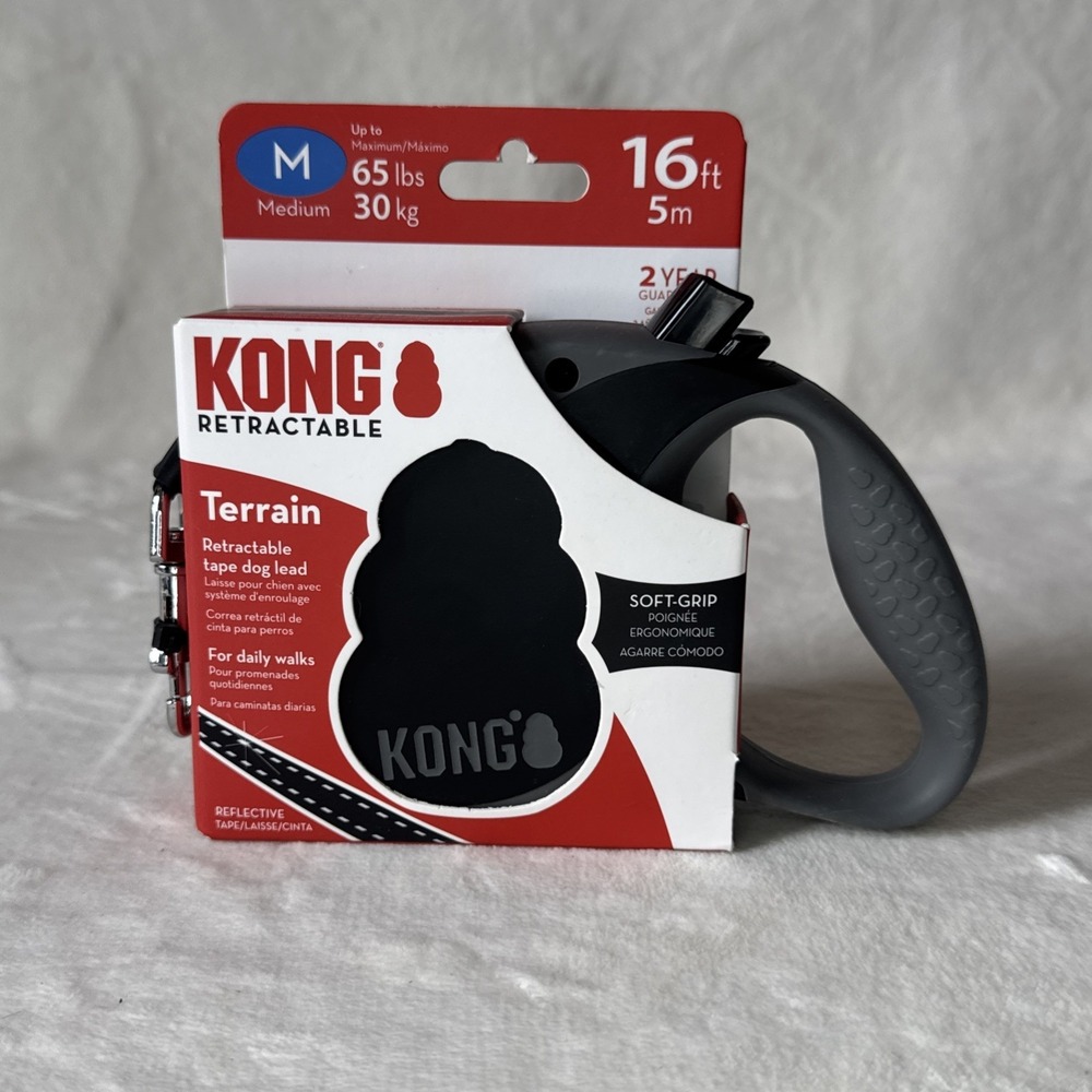 KONG Terrain Medium 16ft Black Retractable Dog Leash with Soft Grip Handle NEW